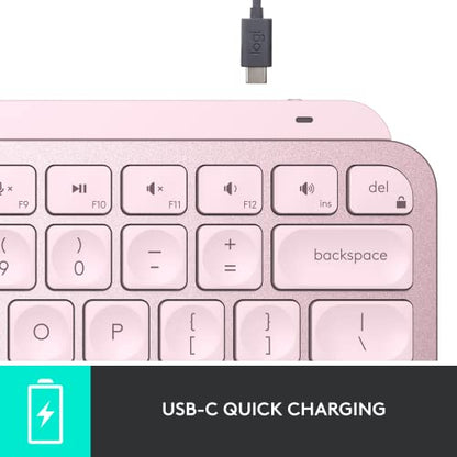 Logitech MX Keys Mini Minimalist Wireless Illuminated Keyboard - Rose | Minimalist, wireless, illuminated, compact, backlit, USB-C, compatible with macOS, iOS, Windows, Linux, Android, metal build - color: Rose, style: MX Keys Mini