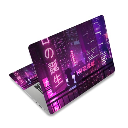 Laptop Skin Sticker Decal,12" 13" 13.3" 14" 15" 15.4" 15.6 inch Laptop Vinyl Skin Sticker Cover Art Protector Notebook PC (2 Wrist Pad Skin Included), Waterproof Removable, Neon Purple Sign City - color: Neon Purple Sign City