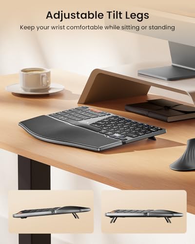 ProtoArc EK04 Mini Compact Wireless Ergonomic Keyboard - Space Gray | Hard Palm Rest, 3-Device Bluetooth/2.4G, Split Design, Rechargeable, Compatible with Windows, Mac OS - color: Space Gray