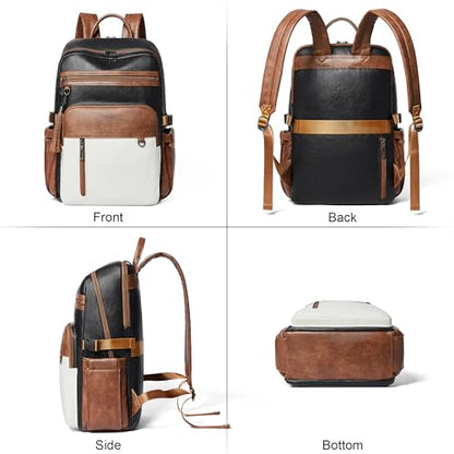 Shrrie Vegan Leather Laptop Backpack for Women,17 Inch Computer Backpack Purse for Work Business College Travel Teacher Nurse with Anti-theft Pocket & Giant Tumbler Holder,Black and Beige with Brown - color: Black and Beige With Brown