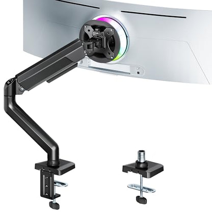 ARES WING Heavy Duty Single Monitor Arm - Fully Adjustable Monitor Mount for 17"-40" Ultrawide Screens up to 26.4 lbs with Clamp/Grommet Desk Mount, 75/100 Vesa Mount, Black - color: Black, style: Non USB