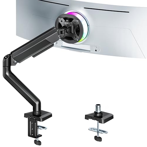 ARES WING Heavy Duty Single Monitor Arm - Fully Adjustable Monitor Mount for 17"-40" Ultrawide Screens up to 26.4 lbs with Clamp/Grommet Desk Mount, 75/100 Vesa Mount, Black - color: Black, style: Non USB
