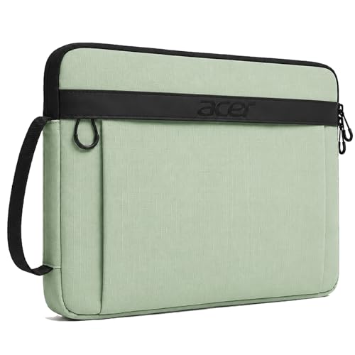 Laptop Sleeve Case Bag for 13.3-14 inch Laptops, Fits Most Models, Green | Slim, Soft Bubble Padding, Extra Front Storage, Smooth Zippers, Luggage Strap, Side Handle - color: Green, size: 14inch