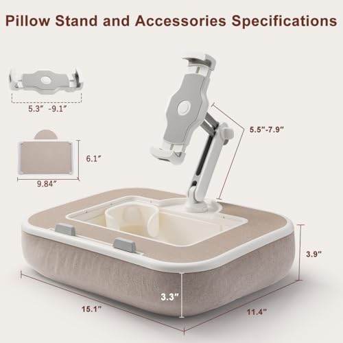 Tablet Pillow Stand with Snack Bowl and Writing Board, 360° Rotating Phone Holder for 4.7-13" Phone Kindle Tablet, Pillow Kindle Holder for Reading in Bed, Couch,Recliner,Floor Etc-Beige - color: Beige