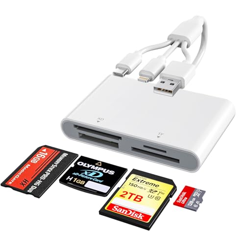 Memory Stick Pro Duo Adapter - 4-in-1 Reader SD/TF/MS/xD, Triple Interface | Bawanfa 4-in-1 Card Reader for Sony Cyber-shot SD/Memory Stick, with USB-C/Lightning/USB-A Port, for iPhone/Android/PC/Laptop - color: White