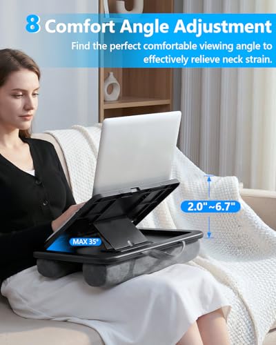 Adjustable Lap Desk with Cushion - 8 Angles Ergonomic Adjustment | Laptop Lap Desk For Bed Couch Car Home Office - Ideal For Reading Drawing Working- Fits up to 14 Inch Laptop Tablet (MINI) - size: MINI