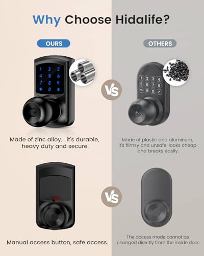 Keyless Entry Door Lock Keypad Smart Door Knob Electronic Digital Code Lock | Zinc Alloy Anti-Bump Security One-Slide Passage Mode Switch 20 User Codes One-Time Guest Code 15 Min Easy DIY Install - size: HL-668K Matte Black 4pack