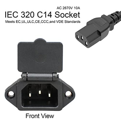2 Pcs IEC 320 C14 Panel Mount Plug Adapter | AC 250V 10A Power Connector Socket with Spring Cover