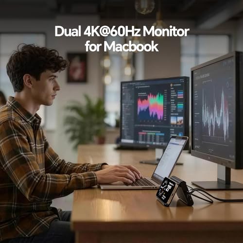 MacBook Docking Station Dual Monitor 4K@60Hz for MacBook Pro/Air M4/M5 | PULWTOP Macbook Pro Stand USB C Dock with 2 HDMI, Gigabit Ethernet, 3 USB 10Gbps, SD/TF, Audio, PD for Home & office, Black