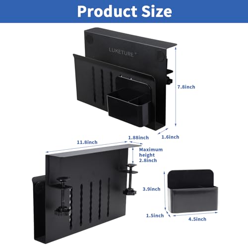 LUKETURE Desk Side Storage, No Drill Laptop Mount with Pen Holder, Clamp-On | Fits Flat Edge Desks 0.3 to 2.8 Inches,Secure Grip on Wood, Glass, or Metal Surfaces Without Slipping - color: Black(1 Tie)