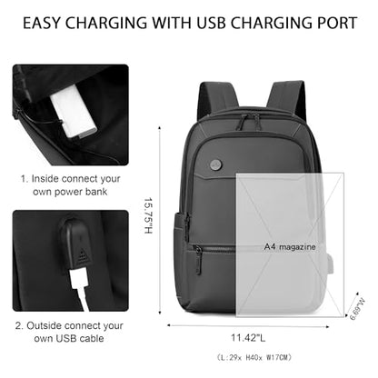 Laptop Backpack for Men Business Work Backpack with USB Charging Port Water-resistant Computer Bag for Mens Fit 15.6 Inch(Grey)