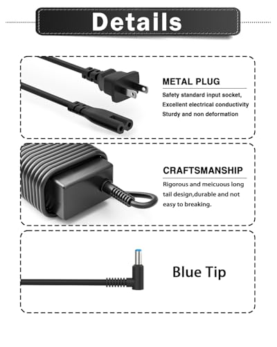 SZGUDULO 45W 19.5V 2.31A Charger for HP Laptop Computer Smart Blue Tip | Compatible with HP Pavilion x360 11 13 15, Zbook 14u G4 G5 15u 15, Notebook 14 15 17, Stream11 13 14, ProBook, EliteBook - color: black-4