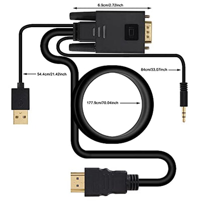 VCOM VGA to HDMI Cable 6Ft, VGA to HDMI Adapter with USB Power and Audio, 1080P@60Hz PC VGA Source Output to TV/Monitor with HDMI Connector, Male to Male for Computer Desktop Laptop Monitor Projector