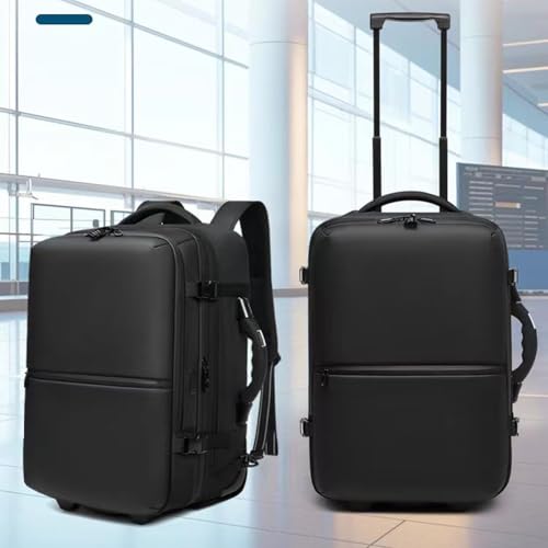 60L Vacuum Compression Backpack with Wheels Expandable Men Waterproof Carry On Luggage Travel Backpacks 17 inch Laptop Backpack Flight Approved(With Pump)