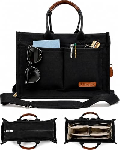 Canvas Tote Bag for Women Lightweight Handbag with Multi Pockets & Adjustable Strap Bible Bag for Daily Use Work - color: Black