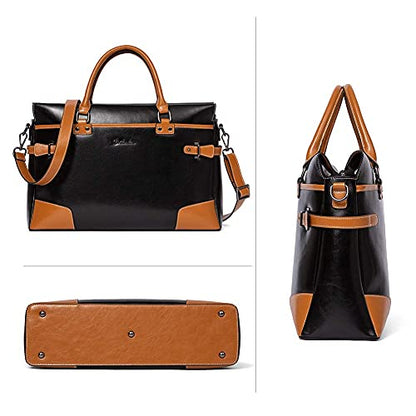 BOSTANTEN Briefcase for Women Leather Laptop Bag 15.6 inch Computer Messenger Office Business Work Tote - color: Black