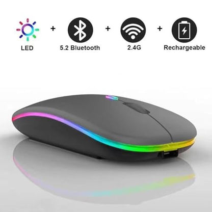 Guiheng Wireless Bluetooth Mouse,LED Dual Mode Rechargeable Silent Slim Laptop Mouse,Portable(BT5.2+USB Receiver) Dual Mode Computer Mice,for Laptop,Desktop Computer,ipad Tablet,Phone,TV (Grey) - color: grey
