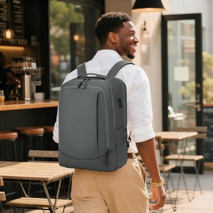 38L Travel Backpack 17" Laptop Backpack W/USB-C Port, Expandable Carry-On Bag, TSA Approved for Business College, Grey - color: Grey