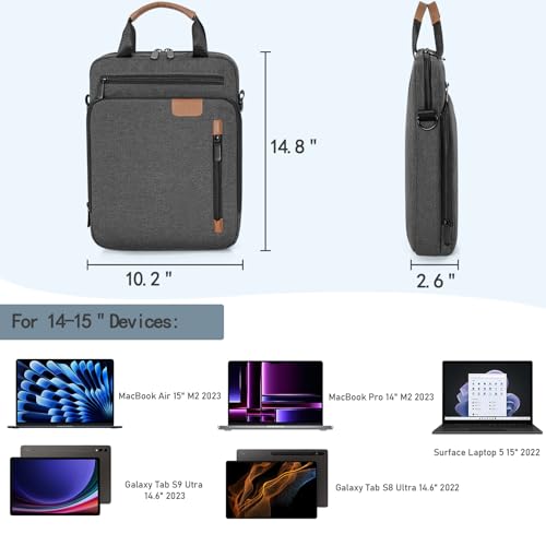 TORIBIO 15 Inch Laptop Sleeve Bag Padded Protective Travel Carrying Case | Fits New 15"/15.3" MacBook Air M5 M4 M3 M2,Dell XPS 15 Plus,15 Inch Surface Laptop 7/6/5/4/3,Galaxy Tab S9 Utra 14.6" - color: Grey, size: 15 Inch