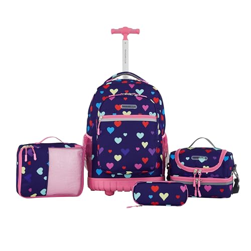 Travelers Club 4 Piece Rolling Backpack Set With Accessories,Heart - color: Heart