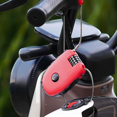 2 Pcs Portable Steel Wire Lock Cable Anti-Theft Telescopic Retractable Combination Security Lock for Bicycle, Trunk, Lockers (Red)