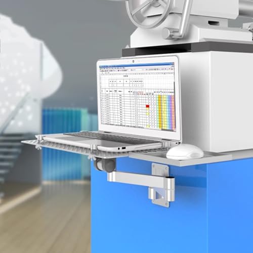 Laptop Wall Mount, Adjustable Laptop Holder with Mouse Tray, Vented Cooling Platform, Full Motion Articulating Notebook Tray, Weight Capacity 8KG, for Office, Workstation