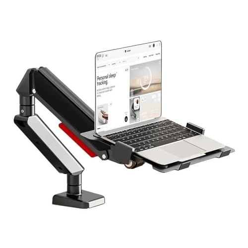 Monitor Desk Laptop Mount with Adjustable Tray for 10-17”Notebook,Full Motion Gas Spring Mount Arm for 17-32”Monitor,C-Clamp and Grommet Base Monitor Stand,Black - color: Black