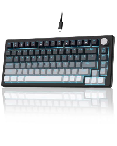 MageGee 75% Mechanical Gaming Keyboard, Compact Blue Backlit Wired Gaming Keyboards with Linear Red Switches, Knob Control, STAR75 Portable NKRO PC Gaming Keyboard - Gradient Gray - color: Gradient Gray - Red Switch