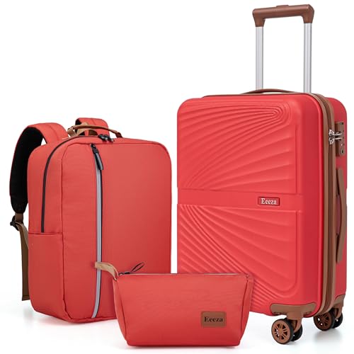 Carry On Luggage Set 22x14x9 Airline Approved Luggage Sets 3 Piece,Suitcases with Wheels,ABS Hard Case Luggage with TSA Lock Spinner Wheels(20 Inch,BP/TB) - color: Red