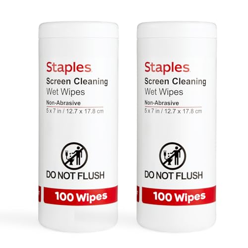 Staples Screen Cleaning Wipes – 100 per Tub, Safe for Monitors, Laptops & Electronics, 2‑Pack - size: 100 Count (Pack of 2)