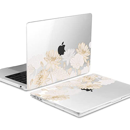 Batianda LumiArt Case for MacBook Air 13.6" M2-M5 Chip, Golden Lotus | 4-in-1 set with gold lotus line flowers design, lightweight slim hard shell protection for elegant, minimal and office user - color: Gold Lotus