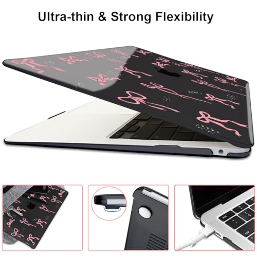 for MacBook Air 13 inch Case 2021 2020 2019 2018 Release M1 A2337 A2179 A1932, Pritned Pattern Plastic Hard Case Cover for MacBook Air 13 M1 with Retina Display Touch ID, Pink Bowknot Black - color: Pink Bowknot Black