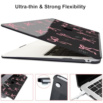 for MacBook Air 13 inch Case 2021 2020 2019 2018 Release M1 A2337 A2179 A1932, Pritned Pattern Plastic Hard Case Cover for MacBook Air 13 M1 with Retina Display Touch ID, Pink Bowknot Black - color: Pink Bowknot Black