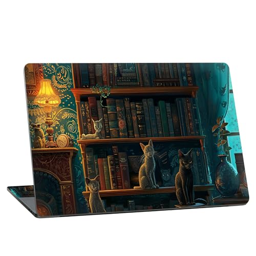 Universal Laptop Skin Sticker with 2 Wrist Pad Skins, Waterproof Scratch Resistant Vinyl Laptop Cover Decal, Cut to Fit for 11–15.6 Inch MacBook HP Dell Lenovo, Cat Library - color: Cat Library