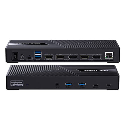 WAVLINK USB C Triple Monitor Docking Station 13-in-1 Displaylink Dock with 100W Charging for Mac, Windows, Chrome, 3 HDMI+2DP, Gigabit Ethernet, USB-C, 4 USB-A 10Gbps, Audio, Driver Required