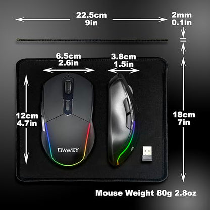 Bluetooth LED Mouse + Pad Combo | LED Strip, Dual BT/2.4G, Quiet, 6 Buttons