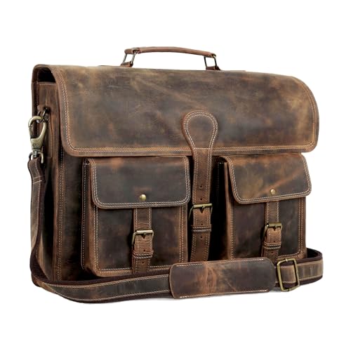 Leather briefcase 18 inch laptop messenger bag for men and women best satchel office bag - color: Brown, size: 18 inch