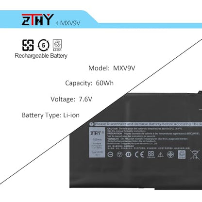 ZTHY 60Wh MXV9V Laptop Battery for Dell Latitude 7300 7400 5300/5310 2-in-1 | Inspiron 7300/7306 2-in-1 Black Replacement Battery P96G P97G P99G P100G P97G001 P97G002 5VC2M 829MX 0829MX D1XK9 7.6V 4-Cell - size: 7.99*3.94*0.28 inch MXV9V