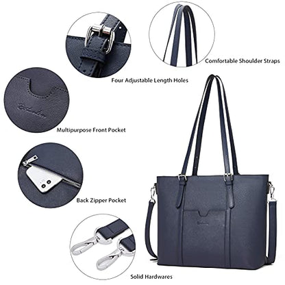 BOSTANTEN Genuine Leather Laptop Bag for Women 15.6'' Briefcase Tote Bags | Laptop Compartment, Structured, Professional, Detachable & Adjustable Shoulder Strap, Metal Feet, Work, Office, Business - color: J-cross Pattern Blue