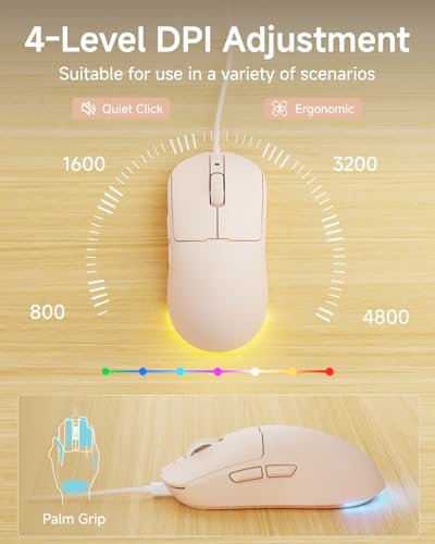 EWEADN Wired Keyboard and Mouse Combo with Detachable Wrist Rest, Quiet Ergonomic Keyboard Mouse Set with Multimedia Knob, RGB Backlit, Double-Shot Keycaps Natural Typing for Laptop, PC - Peach - color: Peach