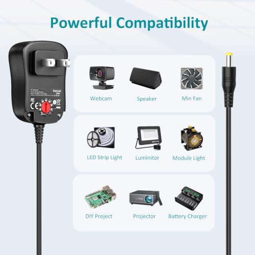 3V-12V Universal AC Adapter Multi-Volts 4.5V 5V 7.5V1.5A DC Adapter Charger | Basicvolt DC 3V 4.5V 5V 6V 7.5V 9V 12V 1.5A 1A Power Supply, for LED Strip Light CCTV Camera Speaker Router, with 8 DC Tips - size: 18W 3-12V