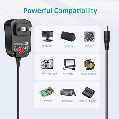 3V-12V Universal AC Adapter Multi-Volts 4.5V 5V 7.5V1.5A DC Adapter Charger | Basicvolt DC 3V 4.5V 5V 6V 7.5V 9V 12V 1.5A 1A Power Supply, for LED Strip Light CCTV Camera Speaker Router, with 8 DC Tips - size: 18W 3-12V