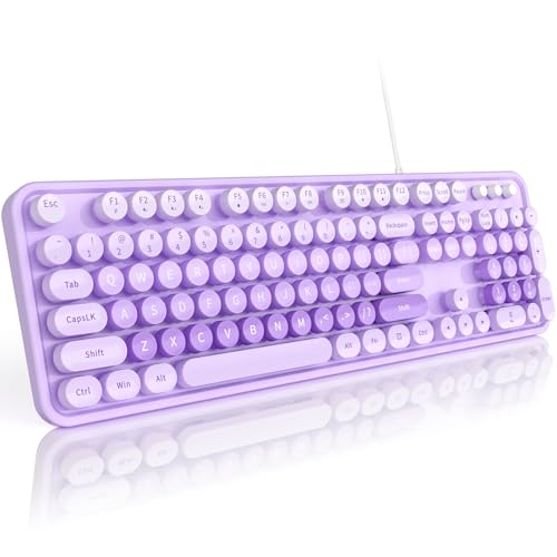 MOFII Keyboard Wired Large Print, Computer Keyboard Plug Play, Colorful Retro Round Typewriter Keyboard with Numeric Keypad and Media Hotkey for Windows PC Laptop (Pale Purple) - color: Pale Purple