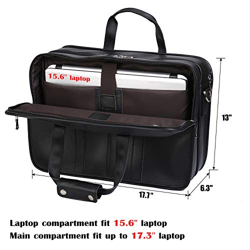 Men's Full Grain Leather Briefcase Large 17 Inch Business Travel Laptop Messenger Bag Tote with YKK Metal Zippers - color: Black