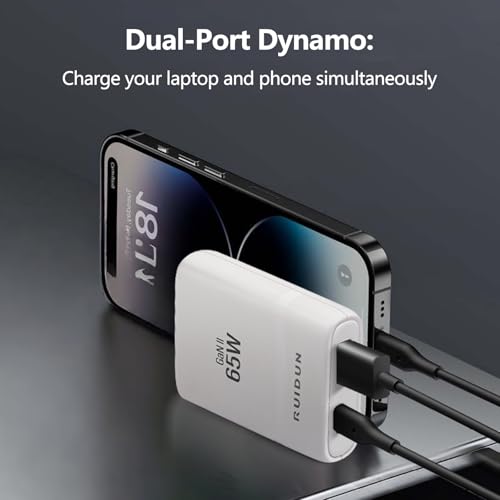 65W Flat GaN USB C Charger,Dual-Port Fast Wall Charger,PD 3.0 & QC 4.0,Foldable Plug for MacBook Pro/Air, iPhone 15, iPad Pro, Galaxy S24, Steam Deck & More (White) - color: White