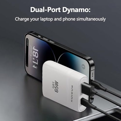 65W Flat GaN USB C Charger,Dual-Port Fast Wall Charger,PD 3.0 & QC 4.0,Foldable Plug for MacBook Pro/Air, iPhone 15, iPad Pro, Galaxy S24, Steam Deck & More (White) - color: White