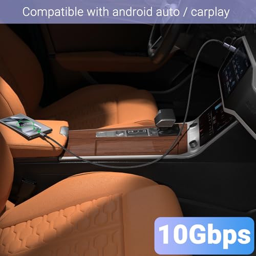 20Gbps Android Auto USB C Cable 1ft 2pack，2-in-1 USB C CarPlay Cable | 240W Fast Charge 20Gbps Data Transfer , Compatible with iPhone 17 15 Pro Max, Galaxy S23, Pixel 9 Pro XL - color: Silver, size: 1ft,1ft