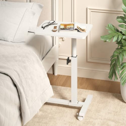 TUTOTAK C Table End Table Adjustable Height, TV Tray Table for Small Spaces | 360°Swivel casters, Slide Under Couch Side Table, Sofa Bedside Table for Living Room, Bedroom, White TB01BW099 - color: White