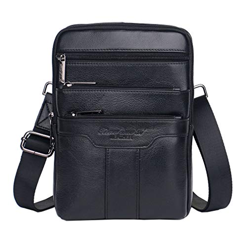 Hebetag Small Leather Sling Shoulder Bag Messenger Pack for Men Women Outdoor Travel Business - color: #02black(s)
