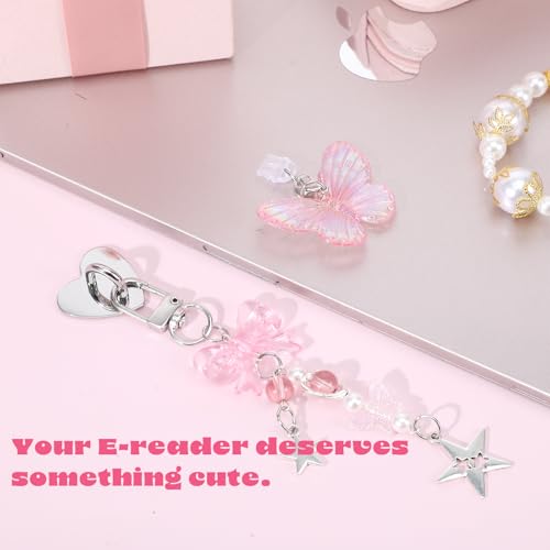 3PCS Pink Butterfly Charm Set with Dust Plug Type C/USB C Heart Grip Holder, Cute Aesthetic Y2k Hook for E-Reader Charm Chain Accessories Compatible Phone Case